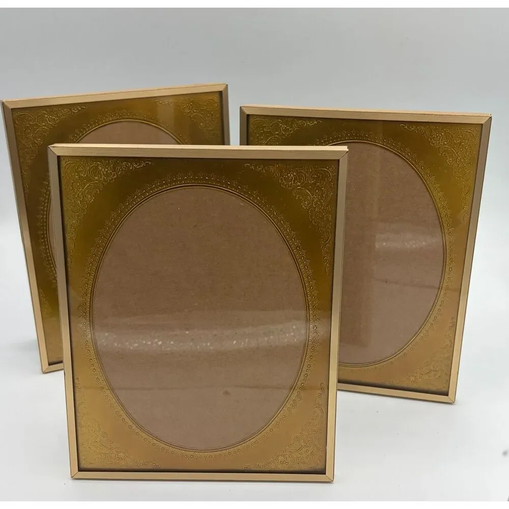 Lot of Three Vintage Brass with Gold, Oval PAPER Mat 5X7 Wall or Tabletop